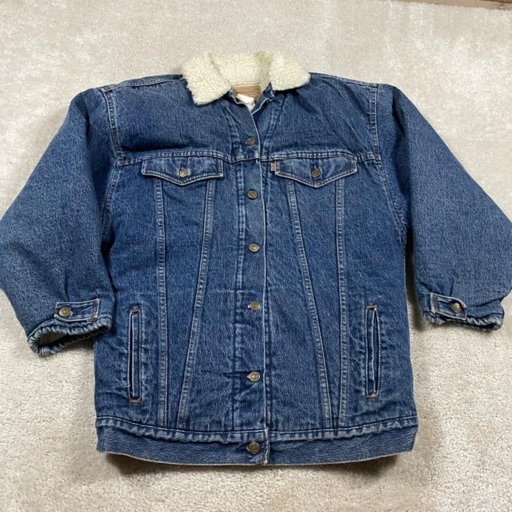VTG Levis Sherpa Denim Trucker Jacket Mens S Blue Made USA 70608